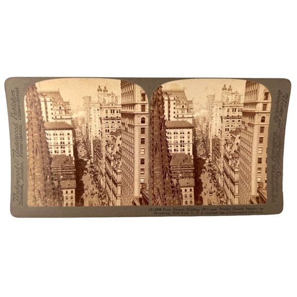 1902 Broadway New York City Stereoview Card Empire Building Trinity Steeple NYC - Picture 1 of 4